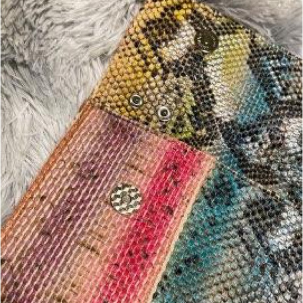 Woven Reptile Print Multicolored Clutch w/ Removable Strap - Picture 3 of 10